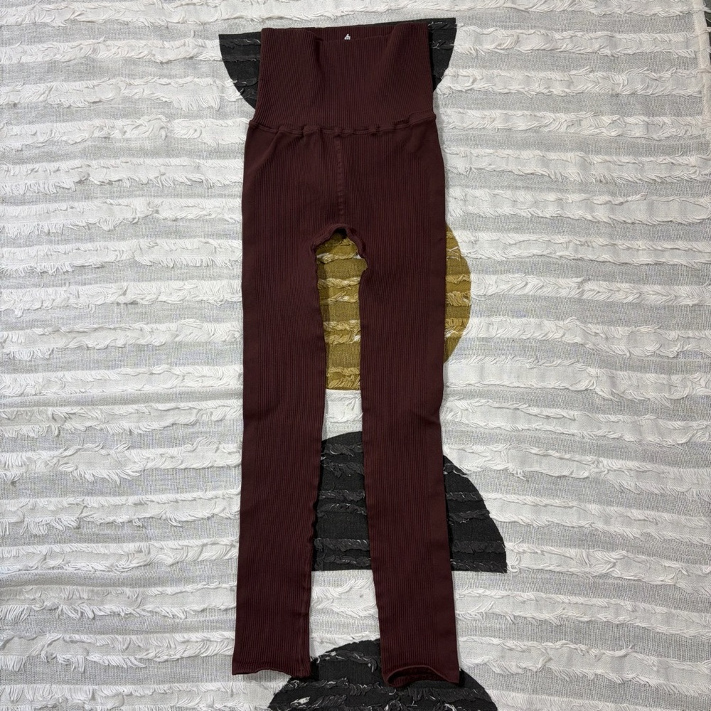 Fp Movement Womens Brown Ribbed Leggings Sz XS/S Yoga Gym Athletic Casual Preppy